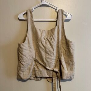 Beige Sleeveless Linen Top